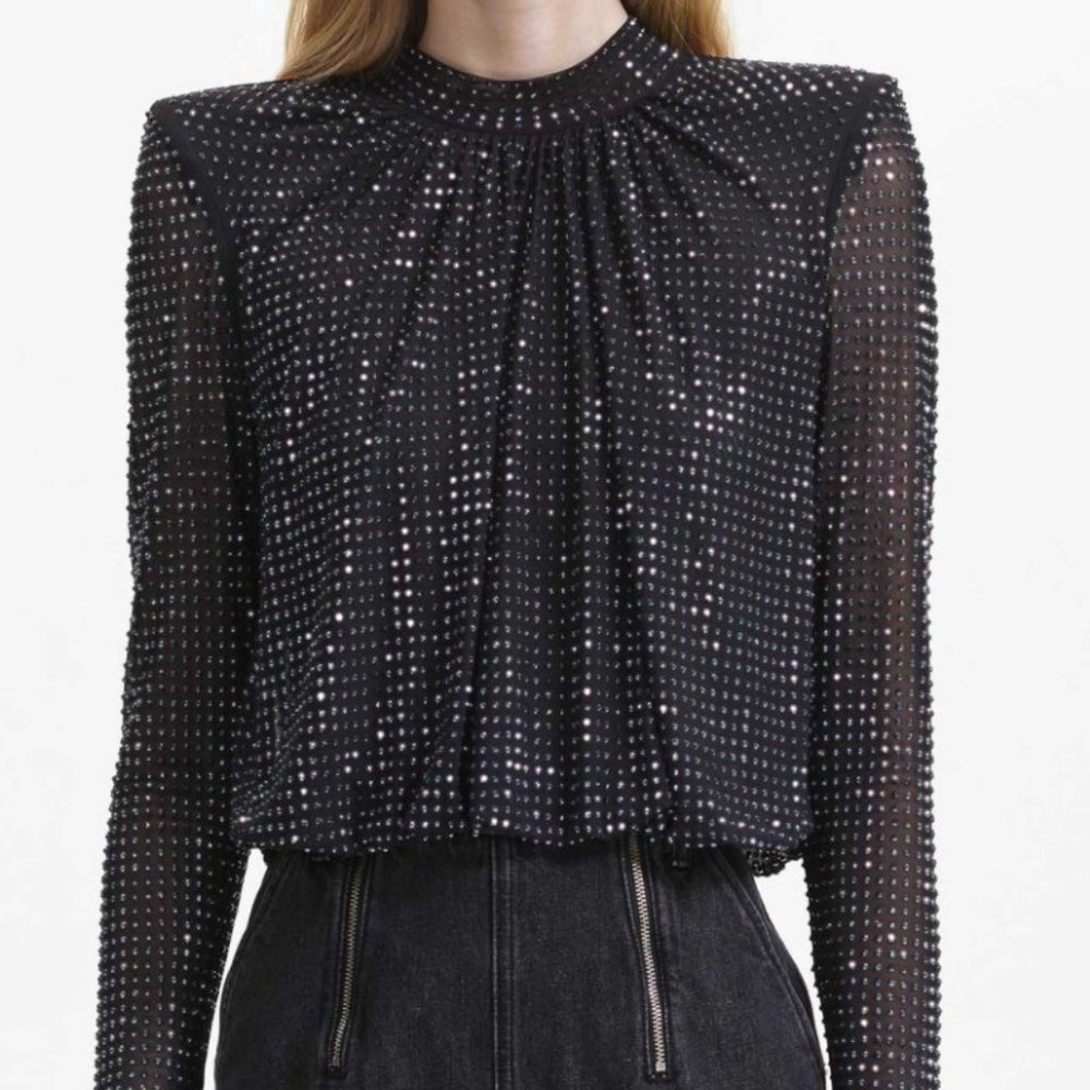 ✨🆕✨ Self-Portrait Studded Rhinestone Mesh Top - Picture 2 of 8